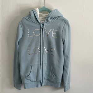 Kids Blue Sherpa Hoodie with Love Print Size Large (10/12)